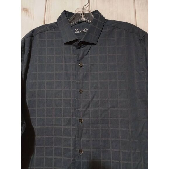 Tasso Elba Shirt Men's‎ Large Blue Windowpane Button Front Long Sleeve - Picture 3 of 9